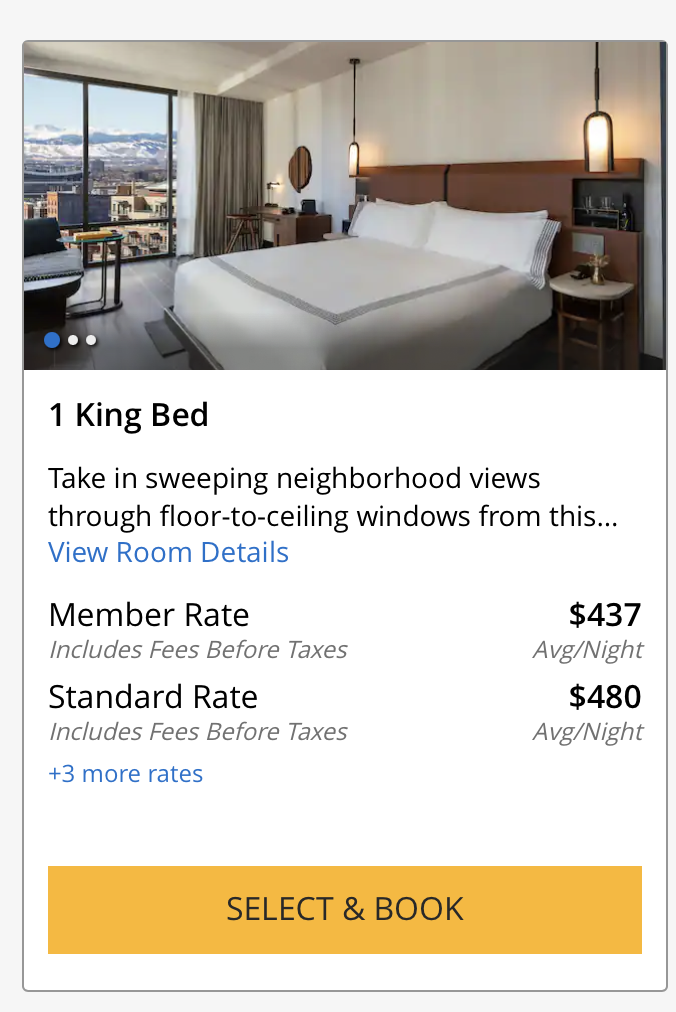 Screenshot of Hyatt room pricing options